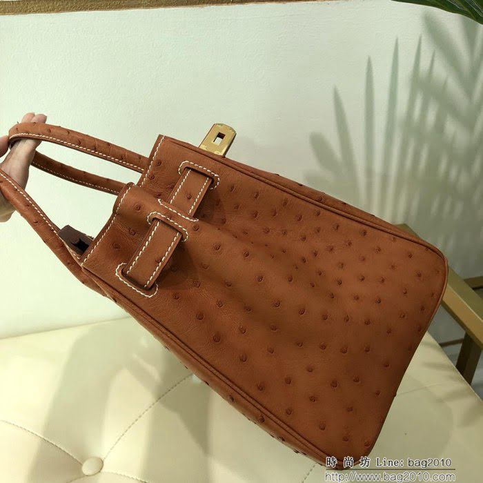HERMES愛馬仕 鉑金包 Birkin 30 南非原產KK級鴕鳥皮 頂級工藝 手縫蠟線 時尚手提肩背包  Ama1414